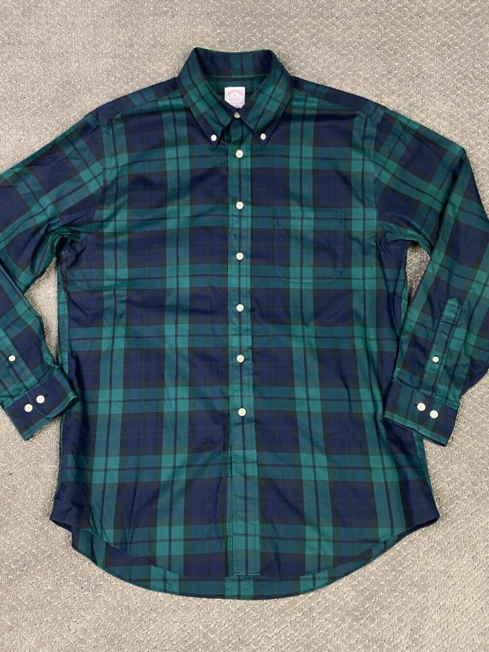 Brooks Brothers Button Down Shirt Mens Medium Green Plaid Blackwatch Tartan OCBD